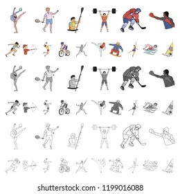 Different kinds of sports cartoon icons in set collection for design. Athlete, competitions vector symbol stock web illustration.