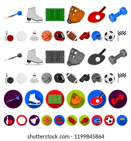 Different kinds of sports cartoon icons in set collection for design. Sport equipment vector symbol stock web illustration.