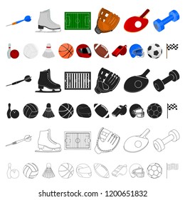 Different kinds of sports cartoon icons in set collection for design. Sport equipment vector symbol stock web illustration.