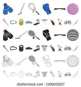 Different kinds of sports cartoon icons in set collection for design. Sport equipment vector symbol stock web illustration.