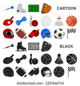 Different kinds of sports cartoon icons in set collection for design. Sport equipment vector symbol stock web illustration.