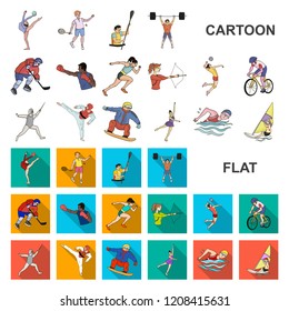Different kinds of sports cartoon icons in set collection for design. Athlete, competitions vector symbol stock web illustration.