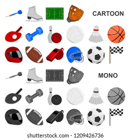 Different kinds of sports cartoon icons in set collection for design. Sport equipment vector symbol stock web illustration.