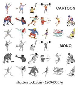 Different kinds of sports cartoon icons in set collection for design. Athlete, competitions vector symbol stock web illustration.