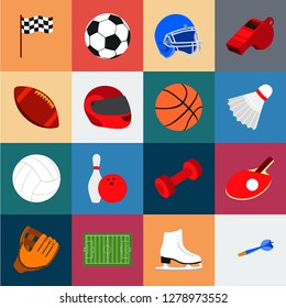 Different kinds of sports cartoon icons in set collection for design. Sport equipment vector symbol stock web illustration.