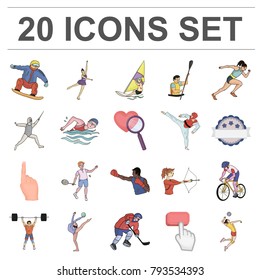 Different kinds of sports cartoon icons in set collection for design. Athlete, competitions vector symbol stock web illustration.