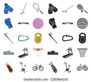 Different kinds of sports cartoon,black icons in set collection for design. Sport equipment vector symbol stock web illustration.