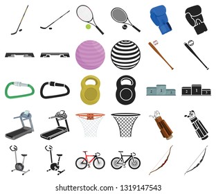 Different kinds of sports cartoon,black icons in set collection for design. Sport equipment vector symbol stock web illustration.