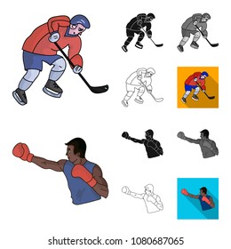 Different kinds of sports cartoon,black,flat,monochrome,outline icons in set collection for design. Athlete, competitions vector symbol stock web illustration.