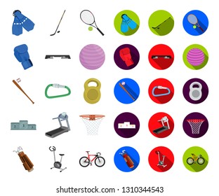 Different kinds of sports cartoon,flat icons in set collection for design. Sport equipment vector symbol stock web illustration.