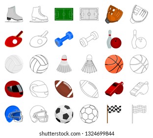 Different kinds of sports cartoon,outline icons in set collection for design. Sport equipment vector symbol stock web illustration.