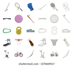 Different kinds of sports cartoon,outline icons in set collection for design. Sport equipment vector symbol stock web illustration.