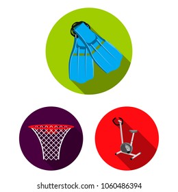 Different kinds of sports flat icons in set collection for design. Sport equipment vector symbol stock web illustration.