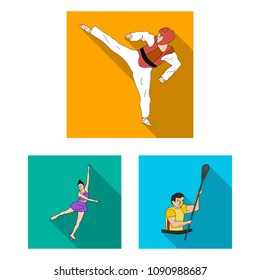 Different kinds of sports flat icons in set collection for design. Athlete, competitions vector symbol stock web illustration.
