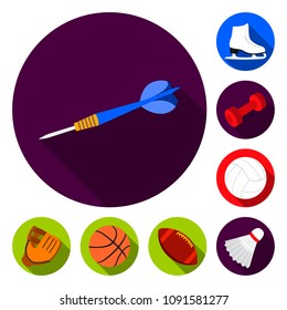 Different kinds of sports flat icons in set collection for design. Sport equipment vector symbol stock web illustration.