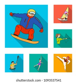 Different kinds of sports flat icons in set collection for design. Athlete, competitions vector symbol stock web illustration.
