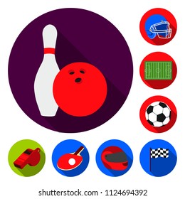 Different kinds of sports flat icons in set collection for design. Sport equipment vector symbol stock web illustration.