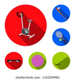 Different kinds of sports flat icons in set collection for design. Sport equipment vector symbol stock web illustration.