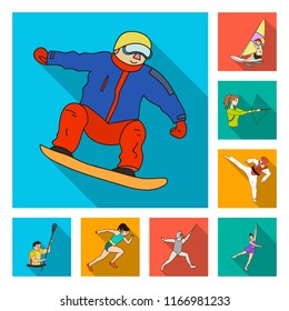 Different kinds of sports flat icons in set collection for design. Athlete, competitions vector symbol stock web illustration.