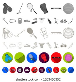 Different kinds of sports flat icons in set collection for design. Sport equipment vector symbol stock web illustration.
