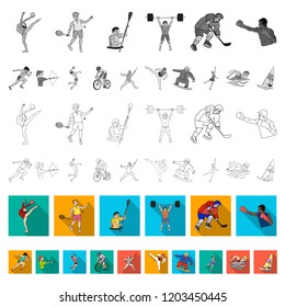 Different kinds of sports flat icons in set collection for design. Athlete, competitions vector symbol stock web illustration.