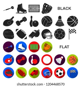 Different kinds of sports flat icons in set collection for design. Sport equipment vector symbol stock web illustration.