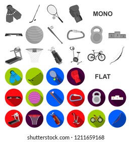 Different kinds of sports flat icons in set collection for design. Sport equipment vector symbol stock web illustration.