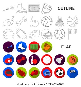 Different kinds of sports flat icons in set collection for design. Sport equipment vector symbol stock web illustration.