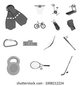 Different kinds of sports monochrome icons in set collection for design. Sport equipment vector symbol stock web illustration.