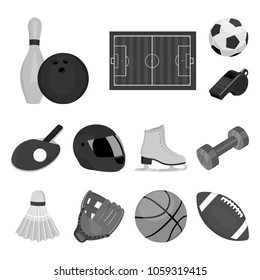 Different kinds of sports monochrome icons in set collection for design. Sport equipment vector symbol stock web illustration.