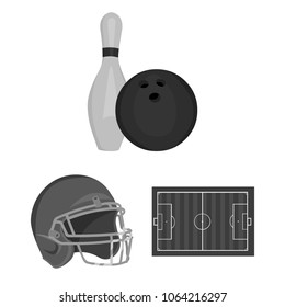 Different kinds of sports monochrome icons in set collection for design. Sport equipment vector symbol stock web illustration.