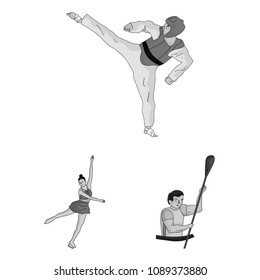 Different kinds of sports monochrome icons in set collection for design. Athlete, competitions vector symbol stock web illustration.