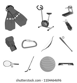 Different kinds of sports monochrome icons in set collection for design. Sport equipment vector symbol stock web illustration.