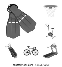 Different kinds of sports monochrome icons in set collection for design. Sport equipment vector symbol stock web illustration.