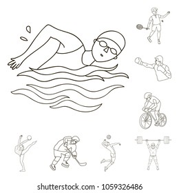 Different kinds of sports outline icons in set collection for design. Athlete, competitions vector symbol stock web illustration.