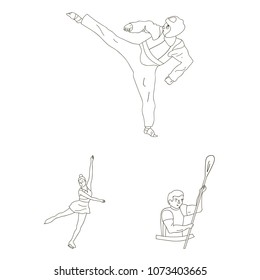 Different kinds of sports outline icons in set collection for design. Athlete, competitions vector symbol stock web illustration.