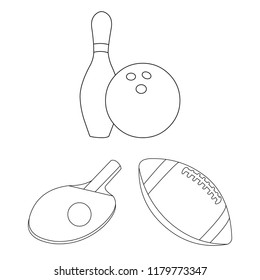 Different kinds of sports outline icons in set collection for design. Sport equipment vector symbol stock web illustration.
