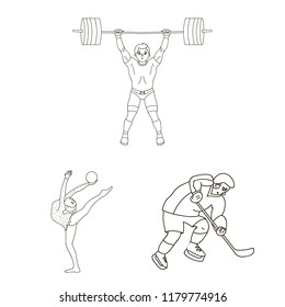 Different kinds of sports outline icons in set collection for design. Athlete, competitions vector symbol stock web illustration.