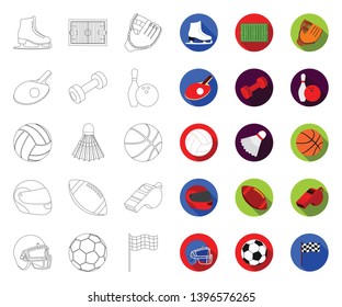 Different kinds  sports outline,flat icons in set collection  design. Sport equipment vector symbol stock web illustration.