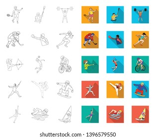Different kinds  sports outline,flat icons in set collection  design. Athlete, competitions vector symbol stock web illustration.