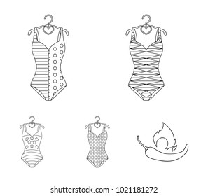 Different kinds of swimsuits. Swimsuits set collection icons in outline style vector symbol stock illustration web.