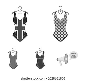 Different kinds of swimsuits. Swimsuits set collection icons in monochrome style vector symbol stock illustration web.