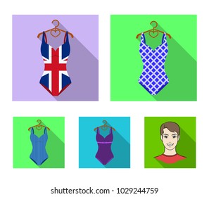 Different kinds of swimsuits. Swimsuits set collection icons in flat style vector symbol stock illustration web.