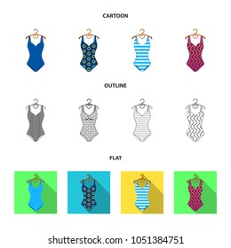 Different kinds of swimsuits. Swimsuits set collection icons in cartoon,outline,flat style vector symbol stock illustration web.