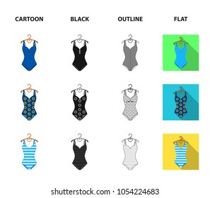 Different kinds of swimsuits. Swimsuits set collection icons in cartoon,black,outline,flat style vector symbol stock illustration web.