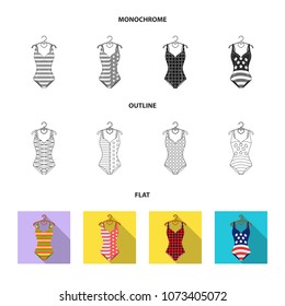 Different kinds of swimsuits. Swimsuits set collection icons in flat,outline,monochrome style vector symbol stock illustration web.