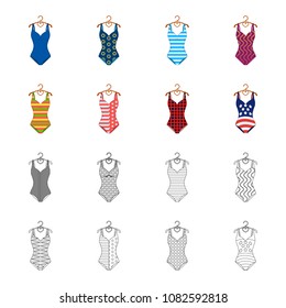 Different kinds of swimsuits. Swimsuits set collection icons in cartoon,outline style vector symbol stock illustration web.