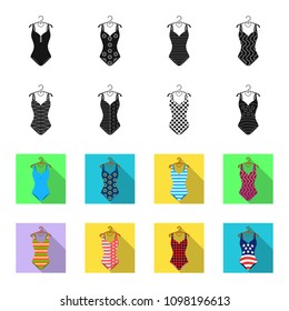 Different kinds of swimsuits. Swimsuits set collection icons in black,flet style vector symbol stock illustration web.