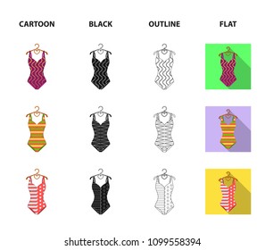 Different kinds of swimsuits. Swimsuits set collection icons in cartoon,black,outline,flat style vector symbol stock illustration web.