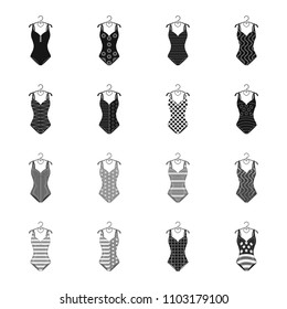 Different kinds of swimsuits. Swimsuits set collection icons in black,monochrome style vector symbol stock illustration web.